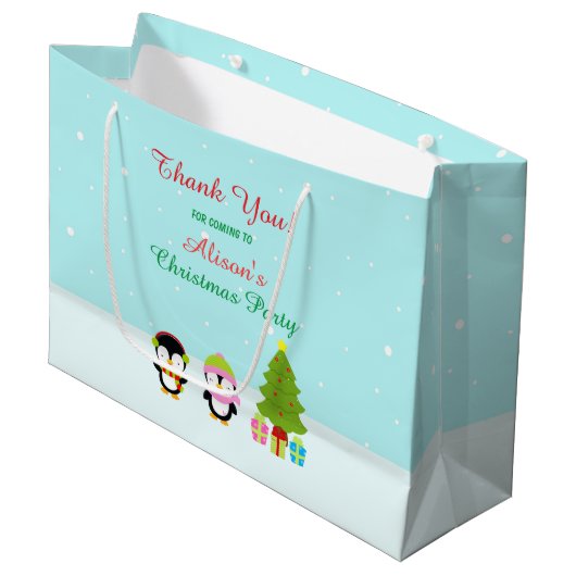 Kerst-winterpinguïns en bomen bedankt groot cadeauzakje (Voorkant Gekanteld)