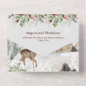 Kerst Wintery groen rood kardinaal bruiloft All In One Uitnodiging (Achterkant)