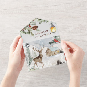 Kerst Wintery groen rood kardinaal bruiloft All In One Uitnodiging