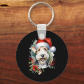 Kerst Wire Fox Terrier Hond Watercolor Kunstwerk Sleutelhanger (Voorkant)