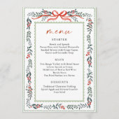 Kerst Wispelturige Rode Strik Krans Eettafel Feest Menu (Voorkant)