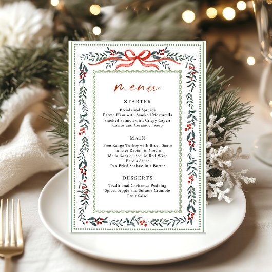 Kerst Wispelturige Rode Strik Krans Eettafel Feest Menu