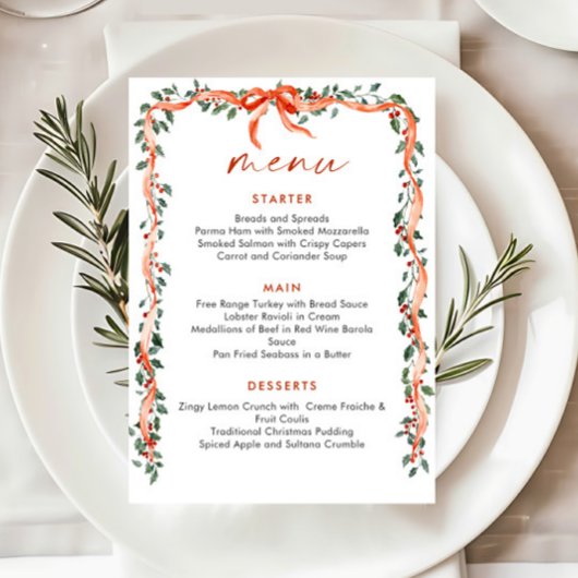 Kerst Wispelturige Rode Strik Krans Eettafel Feest Menu