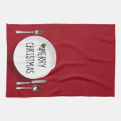 Kerst Wit Bord en Bestek Keukenhanddoek (Horizontaal)