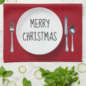 Kerst Wit Bord en Bestek Keukenhanddoek (Gevouwen)