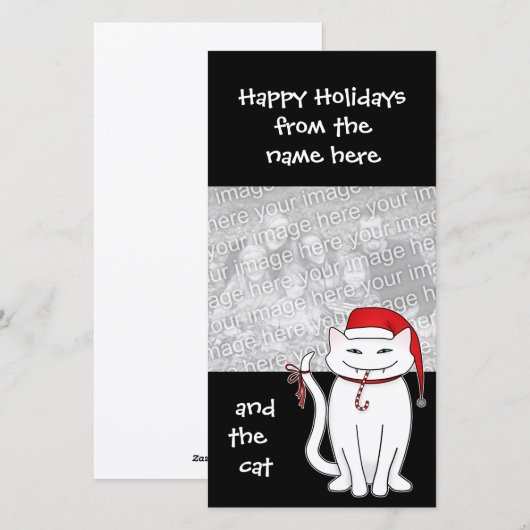 Kerst wit bratty kat vakantie familie feestdagenkaart (Voorkant / Achterkant)