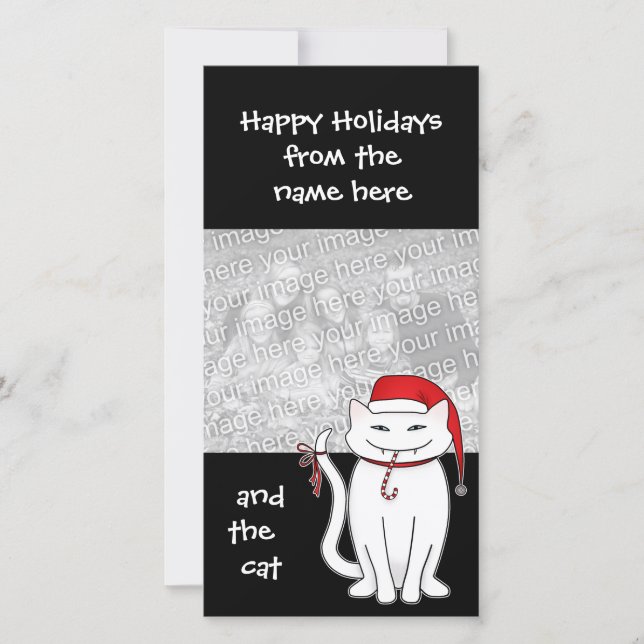 Kerst wit bratty kat vakantie familie feestdagenkaart (Voorkant)