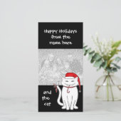 Kerst wit bratty kat vakantie familie feestdagenkaart (Staand voorkant)