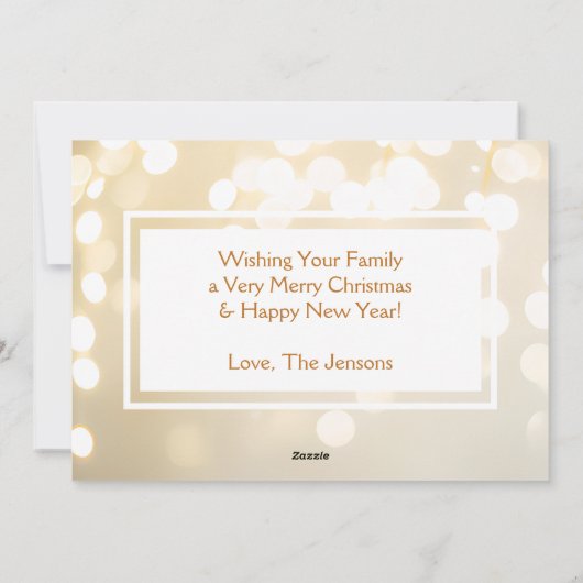 Kerst Wit en Goud Bokeh Foto Vakantie Feestdagenkaart (Achterkant)