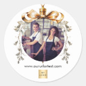 Kerst wit goud bauble team foto logo ronde sticker (Voorkant)