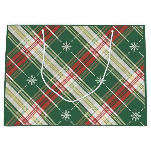 Kerst Wit Goud Geruit Groot Cadeauzakje (Voorkant)