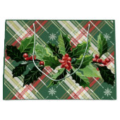 Kerst Wit Goud Geruit Met Krans Groot Cadeauzakje (Voorkant)