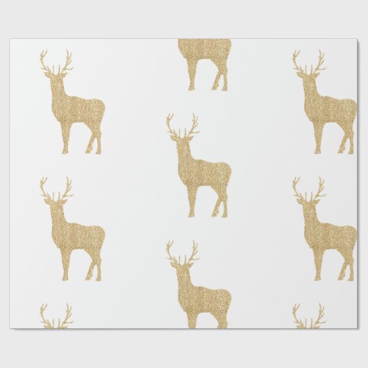 Kerst Wit & Goud Rendier Cadeaupapier (Vlak)
