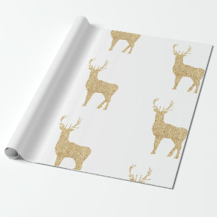 Kerst Wit & Goud Rendier Cadeaupapier