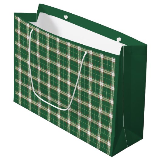 Kerst Wit Groen Geruit Grote Cadeautas (Voorkant Gekanteld)