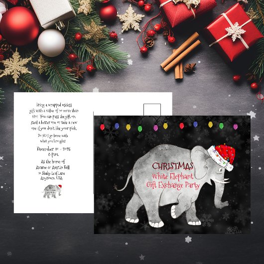 Kerst Wit Olifant Cadeau Uitwisseling Feest Briefkaart