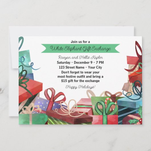 Kerst Wit Olifant Feest Uitnodiging (Voorkant)