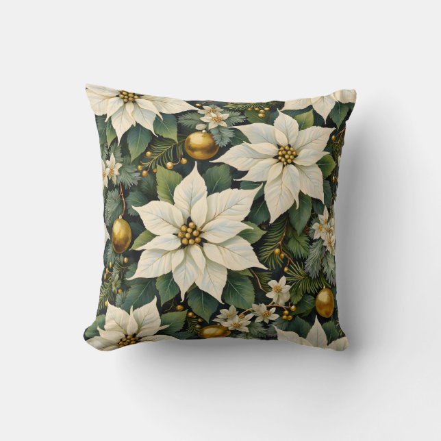 Kerst Wit Poinsettia Kussen (Voorkant)