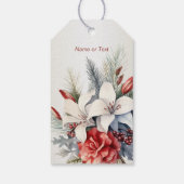 Kerst Wit Rode Bloemen Feestdagen Elegant Cadeaulabel (Achterkant)