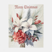 Kerst Wit Rode Bloemen Vakantie Elegant Fleece Deken (Voorkant)