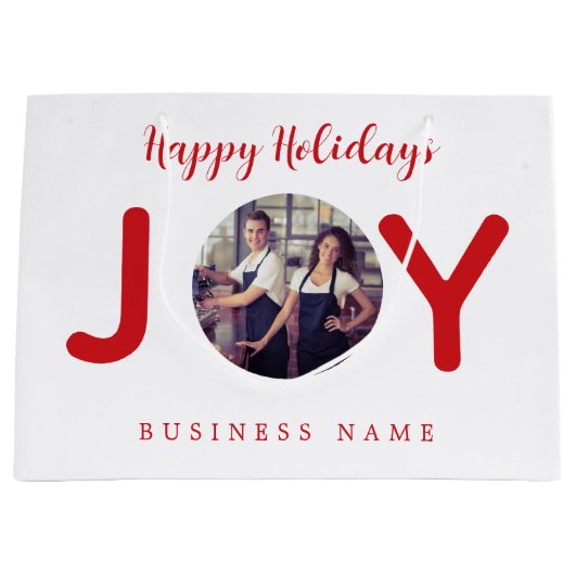 Kerst wit rode vrolijk foto zakelijke boodschappen groot cadeauzakje (Voorkant)