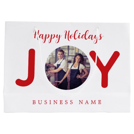 Kerst wit rode vrolijk foto zakelijke boodschappen groot cadeauzakje (Achterkant)