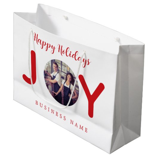 Kerst wit rode vrolijk foto zakelijke boodschappen groot cadeauzakje (Voorkant Gekanteld)