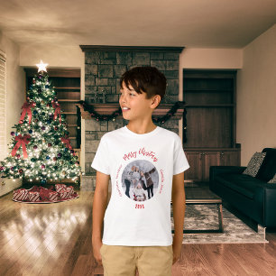 Kerst wit rood familie foto namen kinder t-shirt
