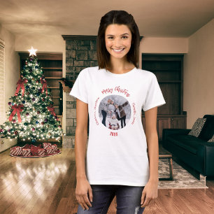 Kerst wit rood familie foto namen moeder t-shirt