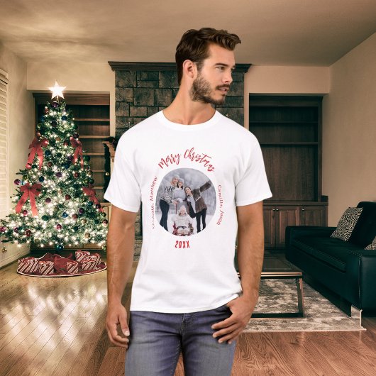 Kerst wit rood familie foto namen t-shirt