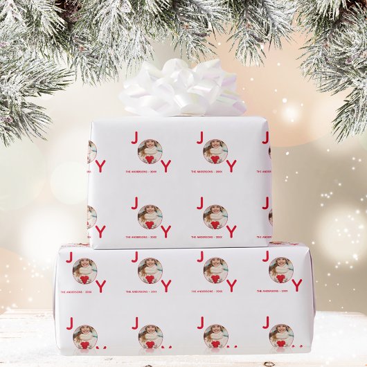 Kerst wit rood foto vreugde cadeaupapier