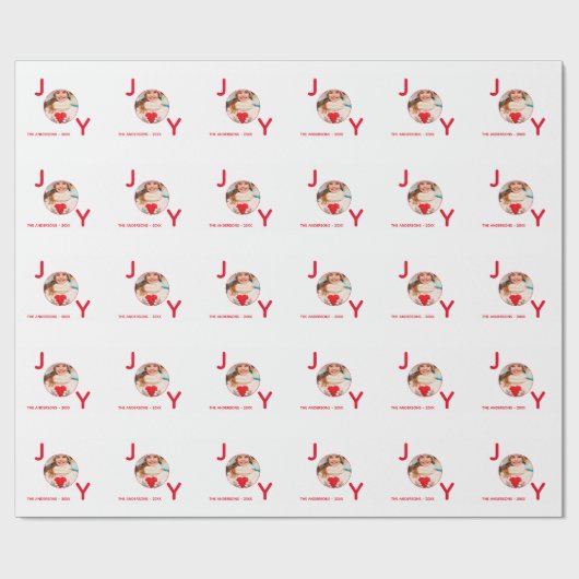 Kerst wit rood foto vreugde cadeaupapier (Vlak)