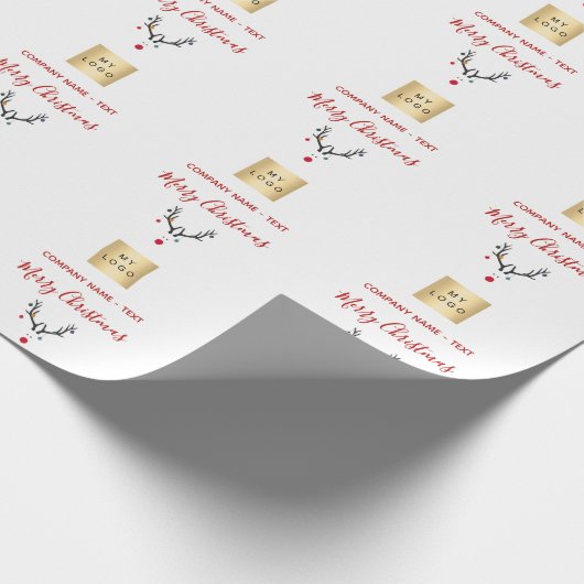 Kerst wit rood rendier zakelijk logo cadeaupapier (Hoek)