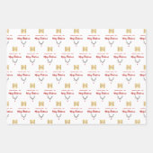 Kerst wit rood rendier zakelijk logo inpakpapier vel (Voorkant 3)