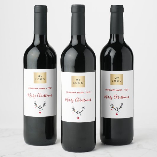 Kerst wit rood rendier zakelijk logo wijn etiket (Flessen)