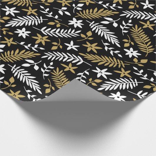 Kerst Wit Zwart Goud Botanisch Patroon Cadeaupapier (Hoek)