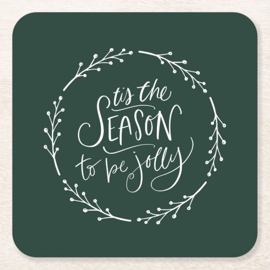 Kerst witte bessen krans kartonnen onderzetters (Voorkant)