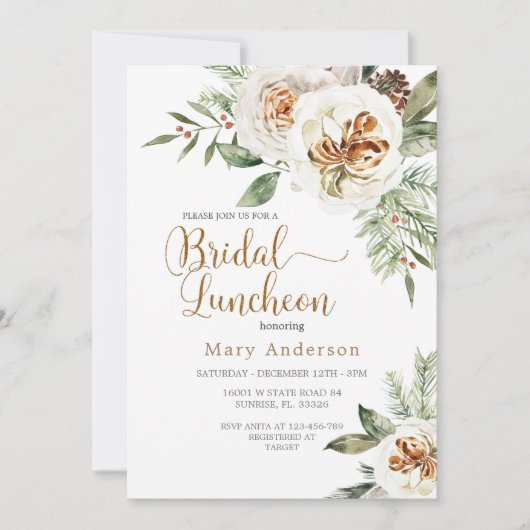 Kerst Witte Bloemen Bruids Luncheon Kaart (Voorkant)