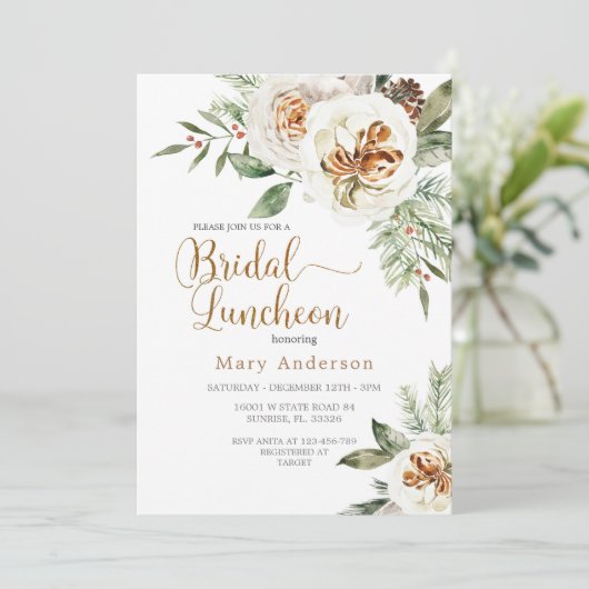 Kerst Witte Bloemen Bruids Luncheon Kaart (Staand voorkant)