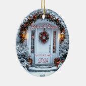 Kerst Witte Deur Krans "ons eerste huis" Keramisch Ornament (Rechts)