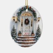 Kerst Witte Deur Krans "ons eerste huis" Keramisch Ornament (Rechts)