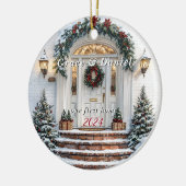 Kerst Witte Deur Krans "ons eerste huis" Keramisch Ornament (Links)
