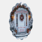 Kerst Witte Deur Krans "ons eerste huis" Ornament Kaart (Rechts)