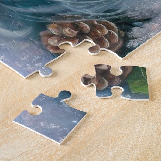 Kerst witte eenhoorn met gouden hoorn legpuzzel (Zijkant)