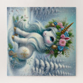 Kerst witte eenhoorn met gouden hoorn legpuzzel (Horizontaal)