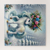 Kerst witte eenhoorn met gouden hoorn legpuzzel (Horizontaal)