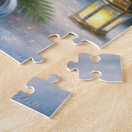 Kerst witte eenhoorn met gouden hoorn legpuzzel (Zijkant)