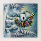 Kerst witte eenhoorn met gouden hoorn legpuzzel (Horizontaal)