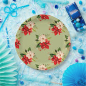 Kerst Witte en Rode Poinsettia Elegante Bloemen Papieren Bordje (Feest)