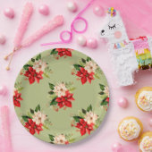 Kerst Witte en Rode Poinsettia Elegante Bloemen Papieren Bordje (Feest)